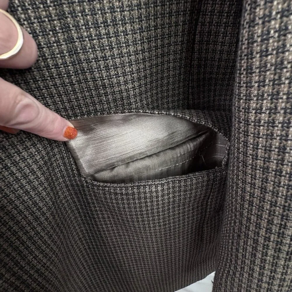 VTG 90s Haggar Houndstooth 2 Button Blazer Sport Coat Taupe Multi-Colored 42L